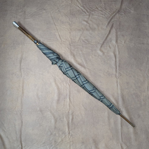 1932年 英国ヴィンテージ 紳士用アンブレラ 織柄 純銀製 丸ハンドル 87cm